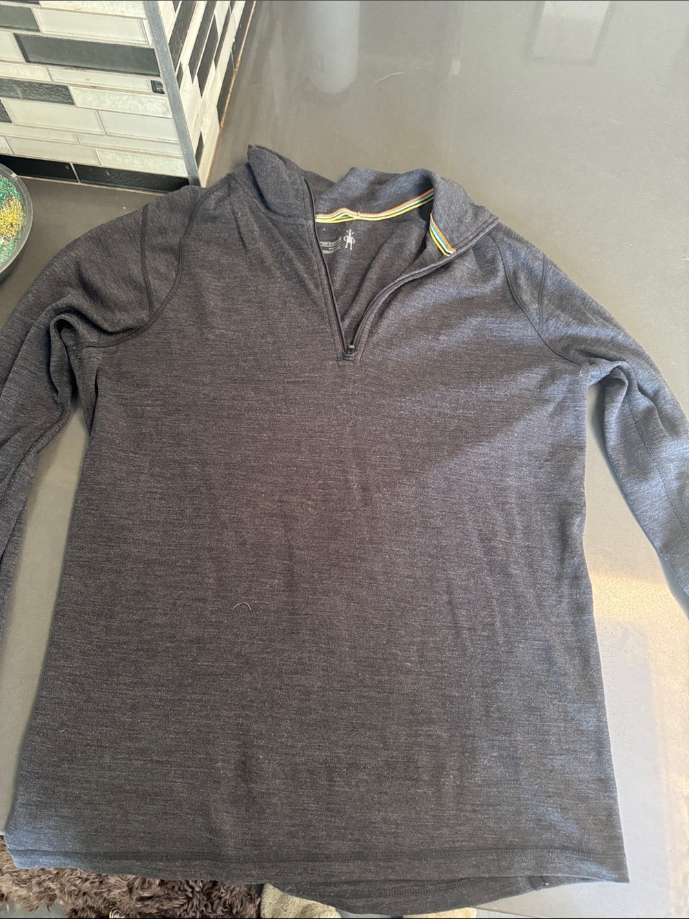 Medium Smartwool Men's Merino Wool Base Layer Charcoal Half-Zip